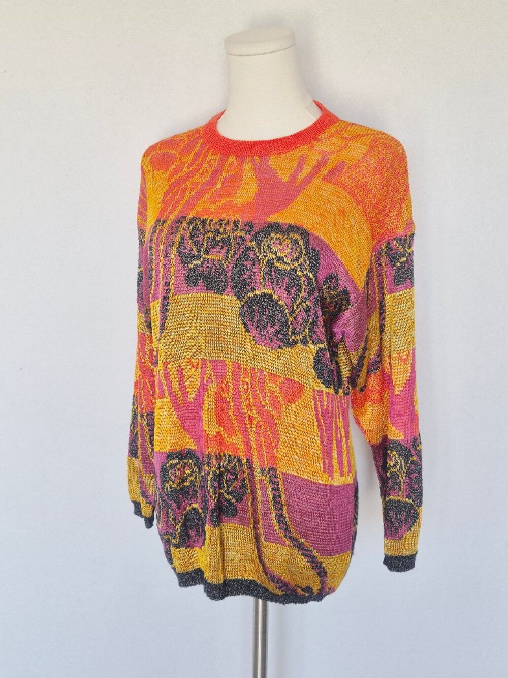 Vintage Bloomingdale's Made in Italy Sutton Sweater Multi Abstract Intarsia Knit